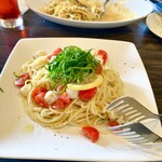 ピッツエリアバール　CACTUS　D'ORO - ・ホタテ小柱と大葉とアイコの冷製ペペロンチーノ柚子胡椒風味生パスタ（乾麺に変更）