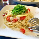 ピッツエリアバール　CACTUS　D'ORO - ・ホタテ小柱と大葉とアイコの冷製ペペロンチーノ柚子胡椒風味生パスタ（乾麺に変更）