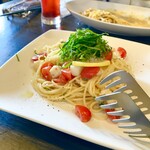 ピッツエリアバール　CACTUS　D'ORO - ・ホタテ小柱と大葉とアイコの冷製ペペロンチーノ柚子胡椒風味生パスタ（乾麺に変更）