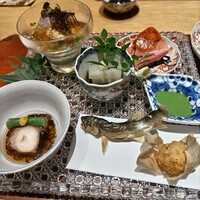 虎ノ門 空花 - 八寸、稚鮎、ほおづきの天ぷら、中とろ、タコ、