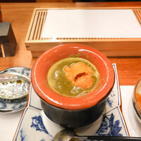 天婦羅 みやしろ - アワビの肝ソースのご飯だんことうに