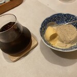 ステーキ 西洋料理 寛 - ほうじ茶ぷりんとアイスコーヒー
