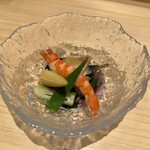 広島 鮨 まつもと - 煮アワビ  車海老  金時草