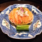 まき村 - 香箱蟹 ほうれん草 山芋 しその実 蟹酢のジュレ