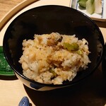 温石 - 鱧そぼろと甘唐辛子のご飯､豆腐の味噌汁､香の物