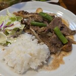 キッチン ブルー グローブ - ご飯、サラダを乗せて