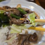 キッチン ブルー グローブ - 牛小間とサラダ