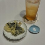 日の出 - 蛤の天ぷらと日の出自家製梅酒