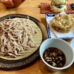 手打そば みどの - 大盛もりそばにかき揚げ