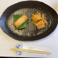 創作中華 一之船入 - イイダコとパパイヤの春巻　太刀魚の香草パン粉