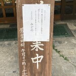 手打そば みどの - 旧店舗みどのロッジの玄関にあった告知