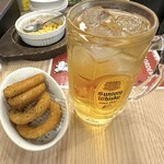 ビーフキッチンスタンド - 緑茶ハイ，オニオンリング