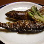 虎屋 壺中庵 - あまご（塩焼）ー　手前　あまご饅頭（腹の中にみそ）