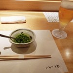 先付は「うすい豆」。ホンノリ甘くて美味しい～スプーンで頂きます(＾ー＾)ﾉ☆*.。