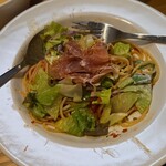 キッチン ブルー グローブ - 残りのサラダを添えて、生ハムも戻します