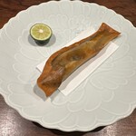 開化亭 - 和良川鮎の春巻き　酢橘　塩