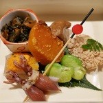 祇園 さゝ木 - 酒肴八寸～からすみ、蛍烏賊瞬間燻製、鯛の子、姫皮筍佃煮、帆立貝炙り