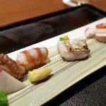 飯蛸、車海老湯引き、太刀魚、鯛白子の梅煮