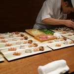 カウンター、先付けの支度