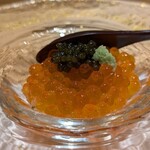 北新地 鮨 栞庵 やましろ - 北海道釧路のいくらにキャビアのミニ丼