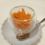 Restaurant KAITO - ガスパチョ：トマト＆スイカでスペインのガスパチョ（スープ）にして かき氷に仕上げてあります。