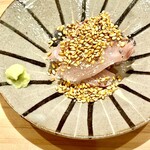 鮓樹 - 酒肴の二品目は明石で揚がったトロ鯵　3日寝かせてあります