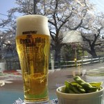 カフェ ステーション - 生ﾋﾞｰﾙ中+枝豆で花見！