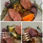 リストランテ クラシコ - お肉の下から、夏野菜のカポナータが♪
      嬉しいサプライズ♡(*´Д｀*)
      メインの鴨肉も美味しいですが…
      オクラや紫芋など…お野菜のおいしさが秀逸！