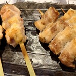 笑澄 - 知床鶏の串焼き&豚巻き串(エリンギ&ネギ)