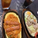 オーシャン - イタスパと焼きうどん、アイスレモンティーとアイスコーヒー
