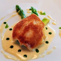 プレスキル - 淡路鱧のパネ 松本さんのアスパラガス ヴァンプランソース