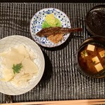 豪龍久保 - 筍ご飯 もろこ甘露煮 香の物 味噌汁