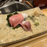 銀座 久兵衛 銀座本店 - お造り　中トロ、カンパチ、鰤