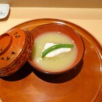 銀座 しのはら - イトガツオと新銀杏のすりながし、瀬戸内の鯛、新生姜の葛豆腐