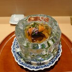 銀座 しのはら - 小豆島の極みそうめん、ウニ、モロヘイヤ、おあげ、ドンコしいたけ