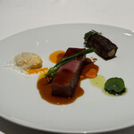 オトワ レストラン - 和牛フィレ　ヤングコーン　ヤングコーンに巻かれてるのはトウモロコシのヒゲ