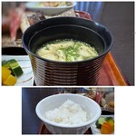 ぬくゐ、 - ◆お味噌汁がいいお出しを感じ、お味噌のお味も好みです。 ◆ご飯はツヤツヤ、お代わり可能です。