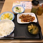 松屋 - スタミナ豚バラ炒め定食特盛、冷やっこ
