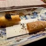 Ji-Cube - 野菜のアミューズ ヤングコーンの春巻き キャビアと金華ハム