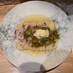 麺庵 利休 - 生赤海老とミントの冷たいまぜそば