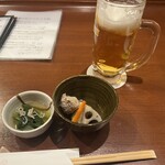 和みや 晃月 - お通し、生ビール