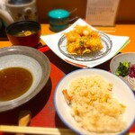 宴 ハゲ天 - 〆はキノコご飯とかき揚げ