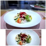 私房菜 鉄板焼 松村 - ＊トマトや様々なお野菜が盛られどれも新鮮で、お野菜本来の甘みや旨味を感じ美味しいですね。 ドレッシングも甘みと酸味のバランスがよくいいお味。