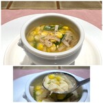 私房菜 鉄板焼 松村 - ＊玉蜀黍たっぷりなのでその甘みと九条葱の食感もよく、生姜がいいアクセントに。 茶碗蒸し自体も美味しいこと。♪