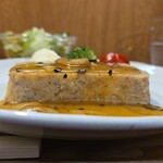 キッチン ブルー グローブ - 横から、分厚いテリーヌ