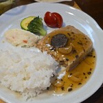 キッチン ブルー グローブ - ご飯を乗せて