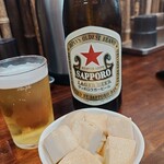 とんかつ・トンテキ たつまきや - 赤星（650円）山芋醤油漬け（380円）