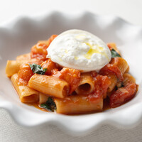 北海道産アメーラトマトとプーリア産ブッラータのリガトーニ