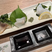 おたる政寿司 銀座 - お造り三種、ホッキ、ヒラメ、ミズダコ