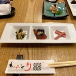 261799615 - ホッキ貝＆三つ葉の酢味噌和え、ぶりの漬け、梅れんこん
                        
                        